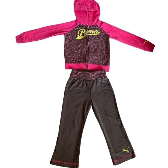 Puma Gray and Pink Girls Hoodie Sweat Suit Size 24 Months - Picture 1 of 7